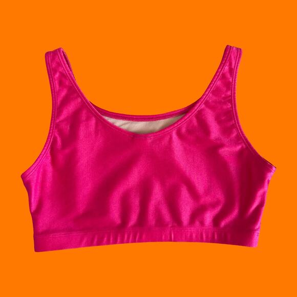 80's 90's vintage hot pink shiny shimmery sports bra XL workout athleisure - Picture 3 of 5